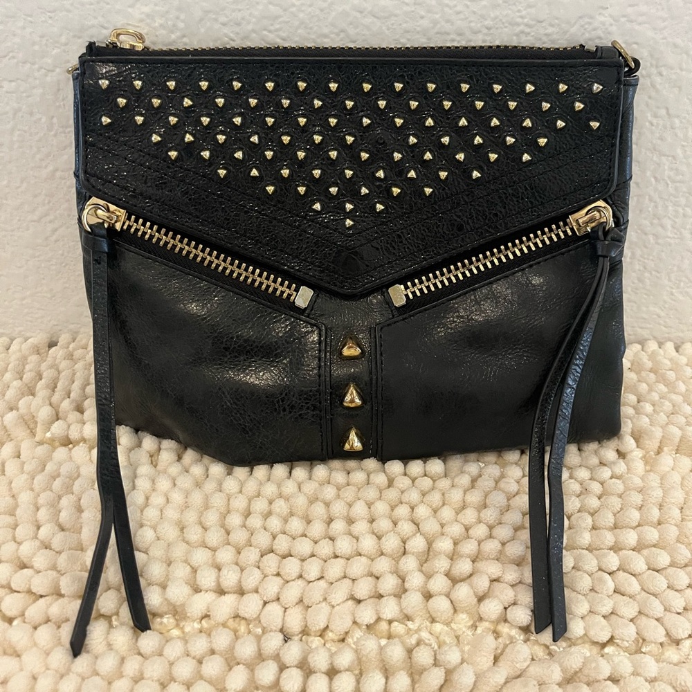Botkier Black Leather Studded Clutch/Crossbody